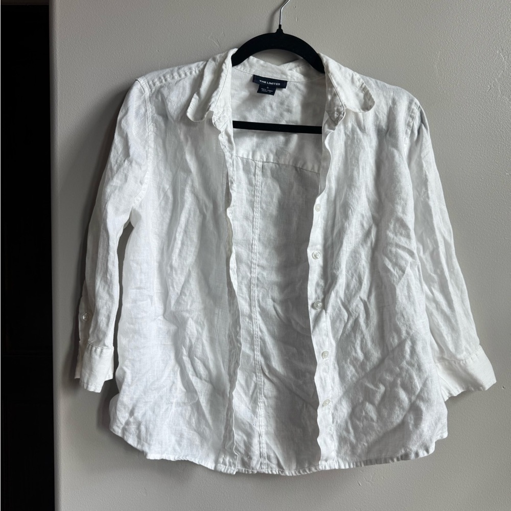 The Limited White Linen Button Down 3 quarter length sleeve Cottagecore coastal